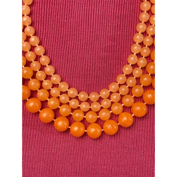 Vintage 60s Orange Necklace 1960s Three Strand Rockabilly Pinup Mod Retro - Picture 4 of 6